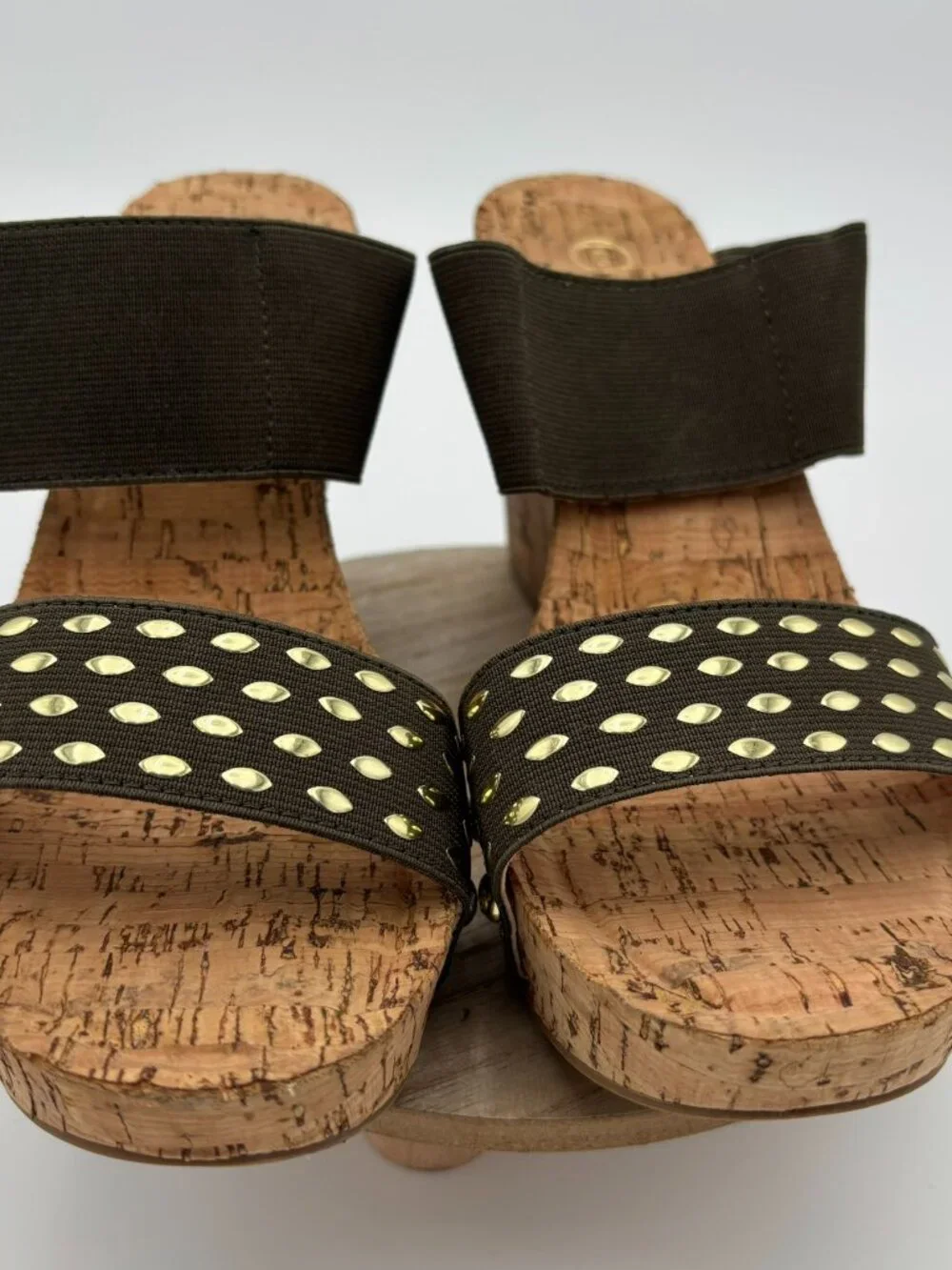 Olive Green Studded Slide Wedge Sandals Cork Platform Open Toe Slip On Shoes 9M